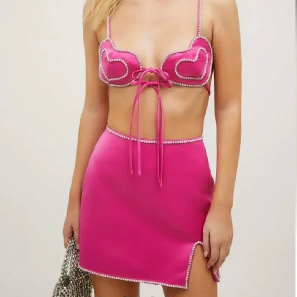 Nasty Gal Hot Pink Mini Skirt with Pearl Trim - Picture 1 of 6